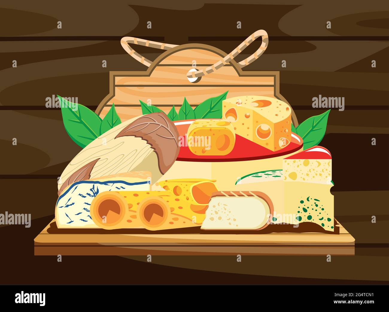 assortimento di formaggi su legno Illustrazione Vettoriale