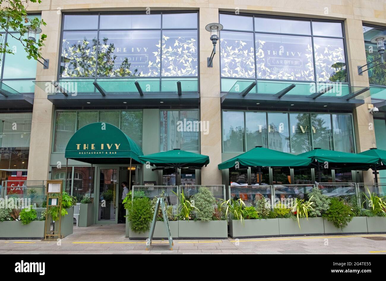 La facciata esterna del ristorante e bar Ivy nel Cardiff City Centre Wales UK KATHY DEWITT Foto Stock