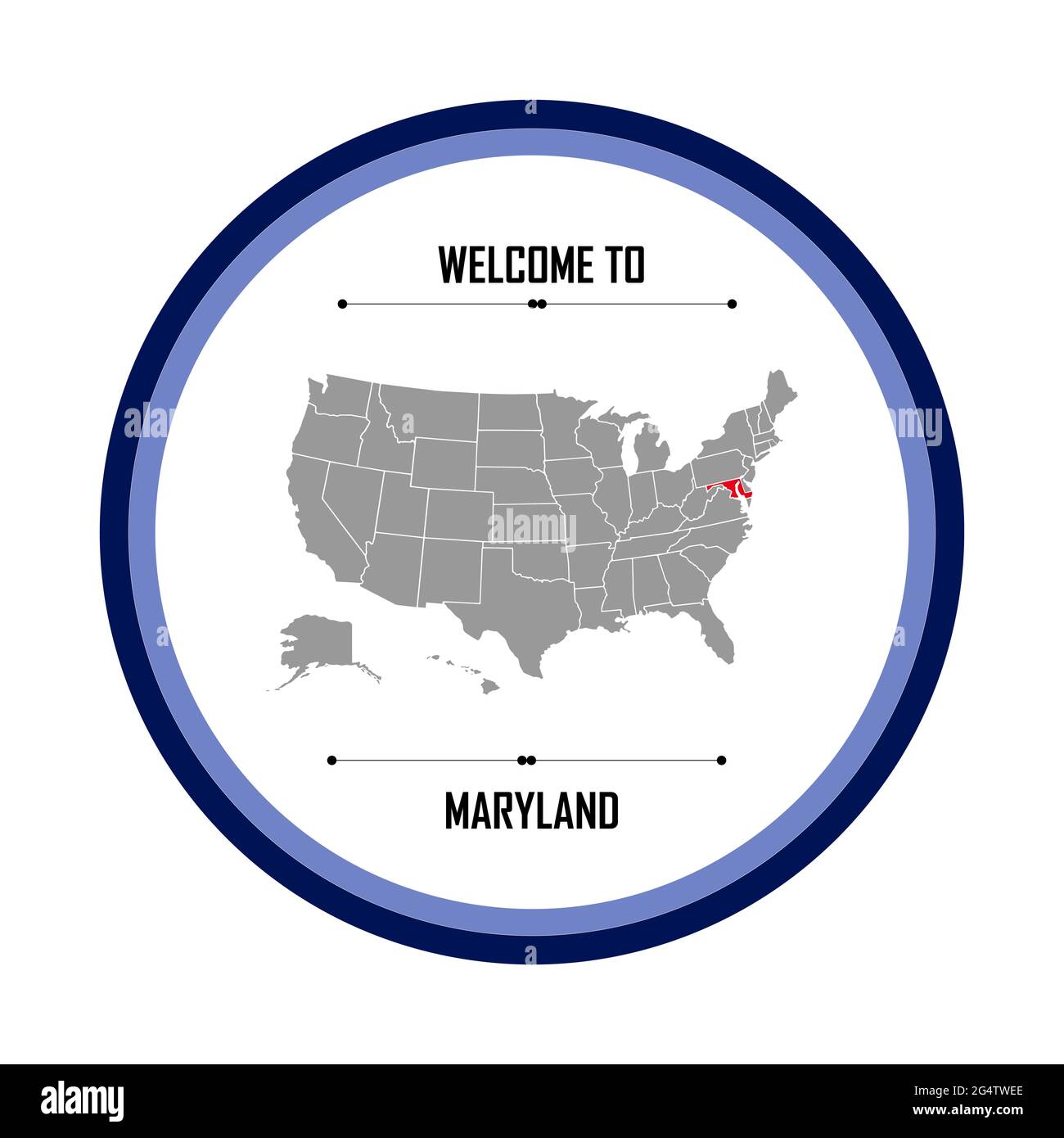 Maryland, Mappa di stati uniti d'America con il punto di riferimento del Maryland, American mappa Foto Stock