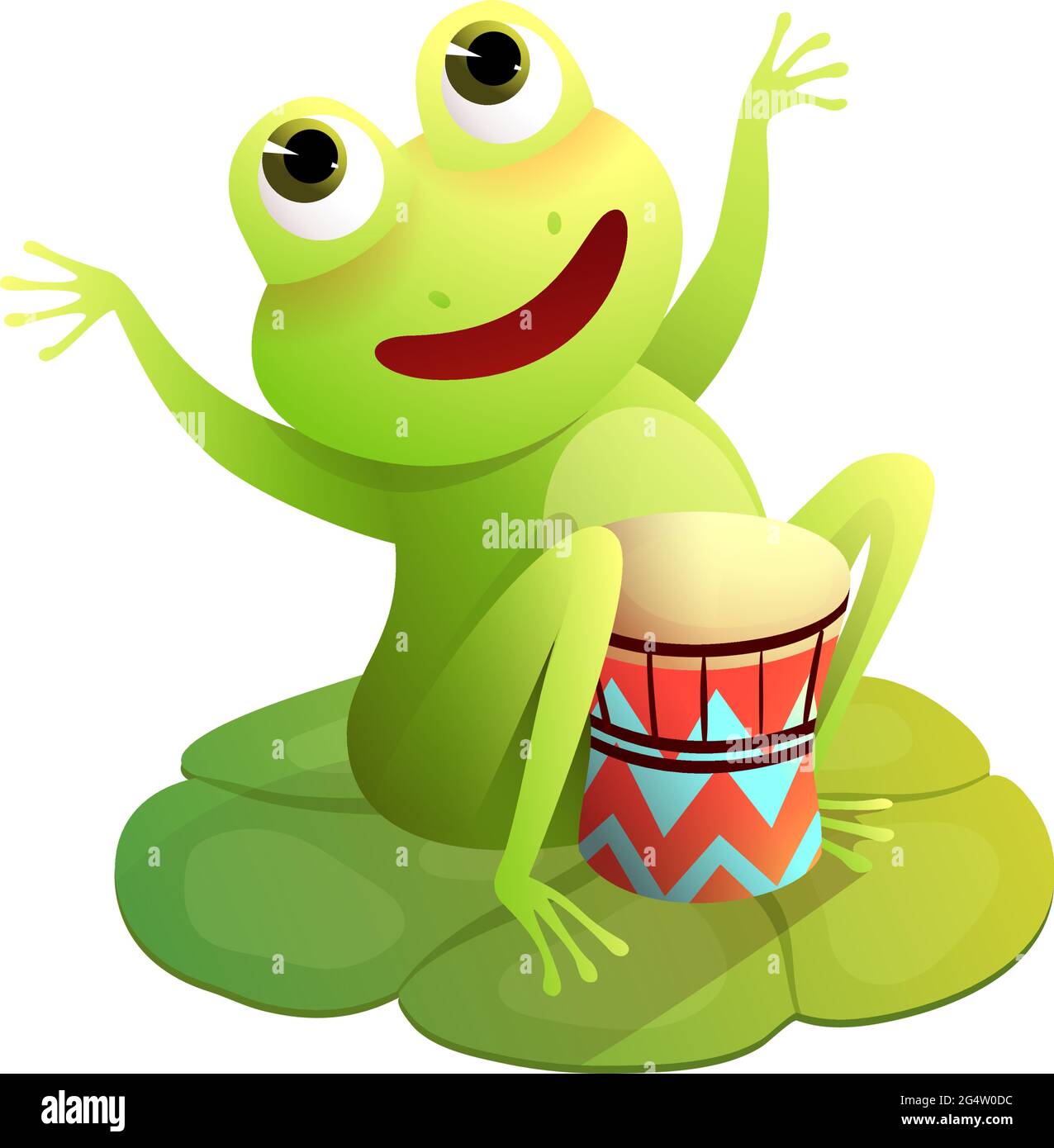 Concerto con la rana che gioca batteria su Waterlily Pod Illustrazione Vettoriale