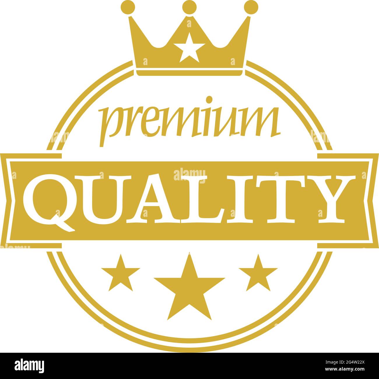 Badge O etichetta di QUALITÀ golden PREMIUM con simbolo della corona, illustrazione vettoriale Illustrazione Vettoriale