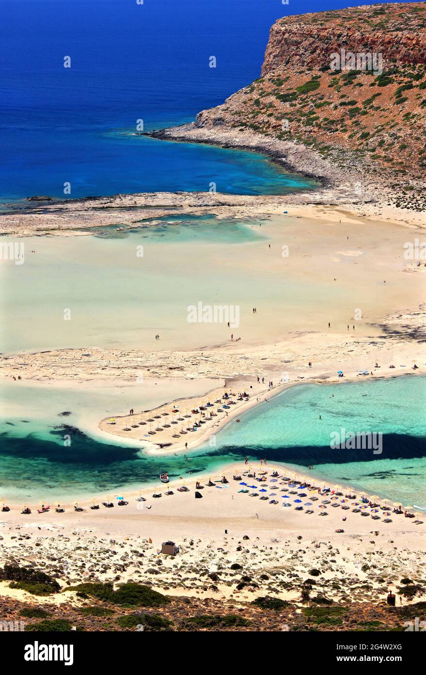 Spiaggia di Balos, a nord-ovest dell'isola di Creta, prefettura di Hania (o 'la Canea'), Grecia. Foto Stock