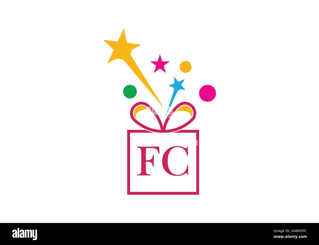 Confezione regalo, lettera alfabetica del negozio di articoli da regalo icona del logo F C in oro o colore dorato per il design del marchio Luxury per l'azienda e il business Illustrazione Vettoriale