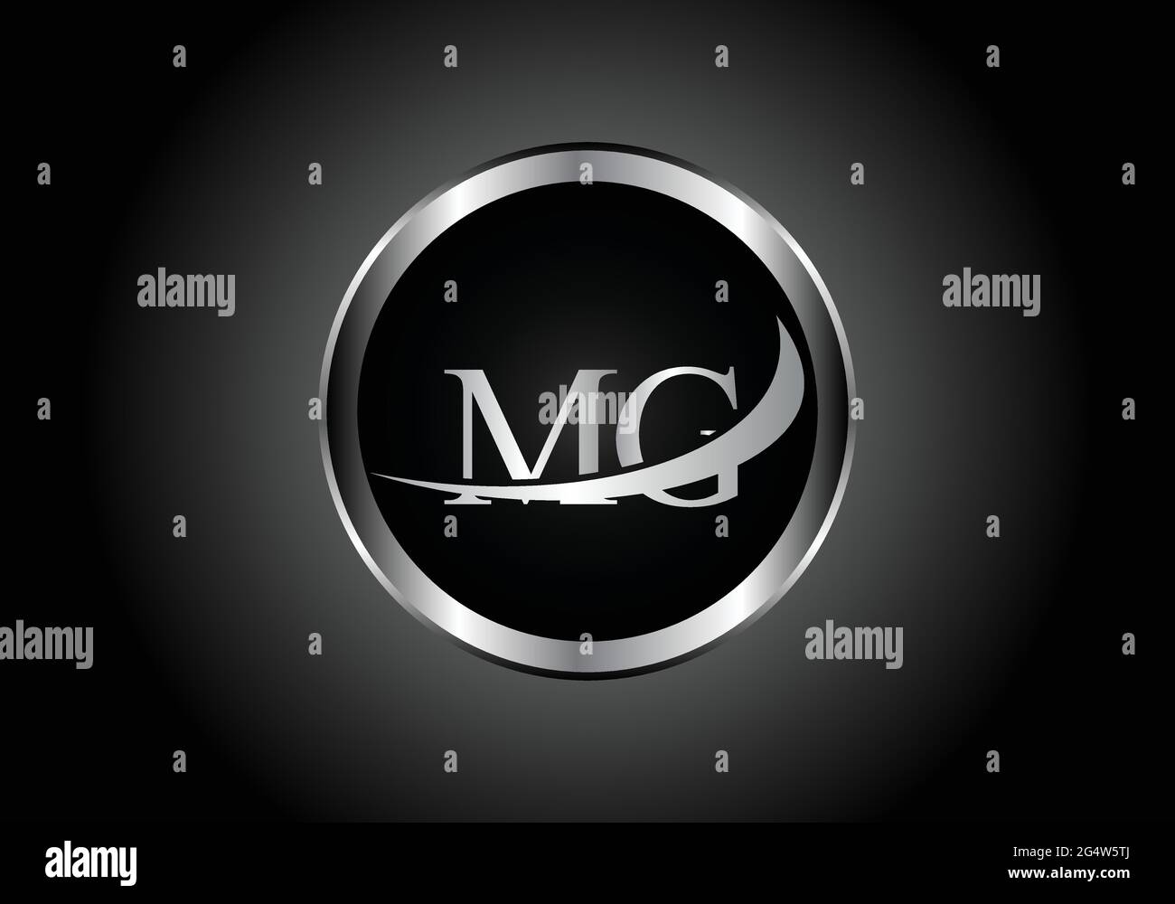 Silver letter MG combinazione di logo alfabeto metallo design con colore grigio su bianco e nero gradiente design per un'azienda o un'azienda Illustrazione Vettoriale