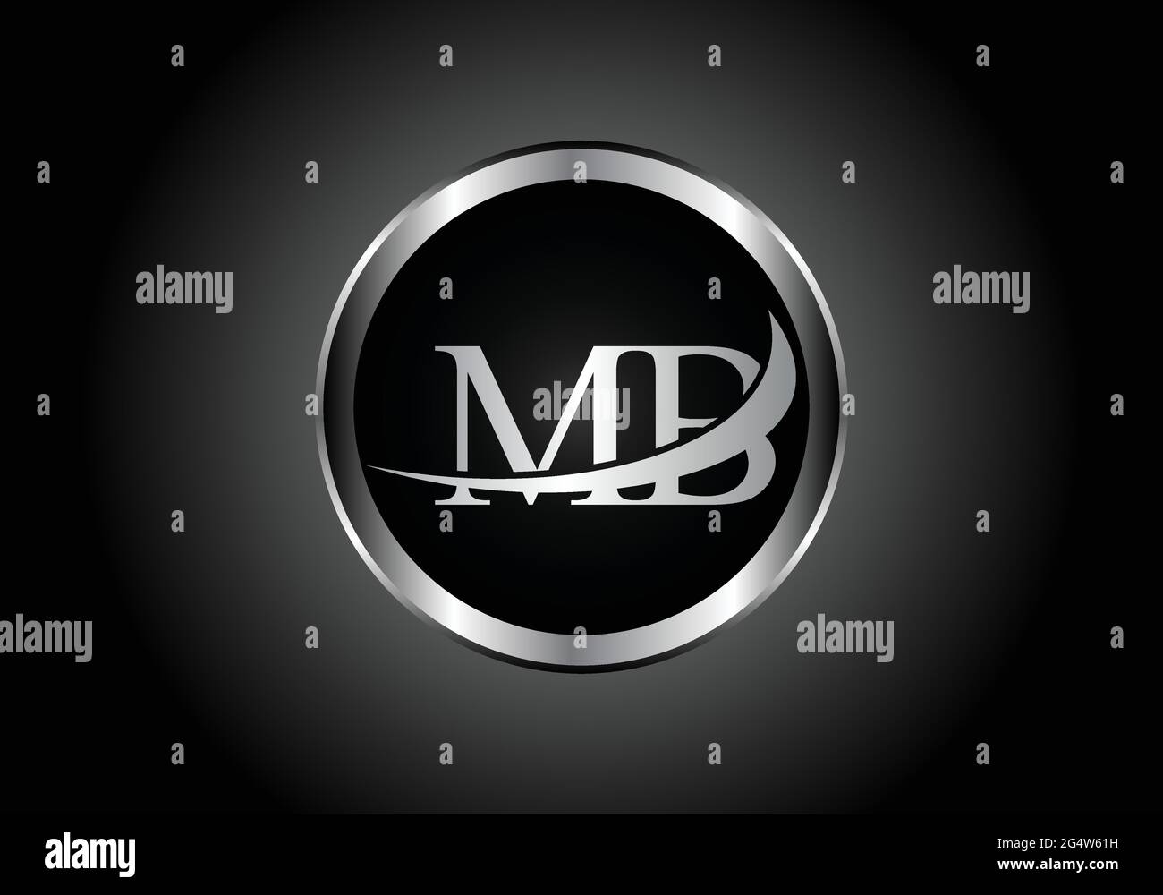 Logo in combinazione con lettere in argento MB e logo in metallo con design a forma di icona con colore grigio su sfumatura in bianco e nero per un'azienda o un'azienda Illustrazione Vettoriale