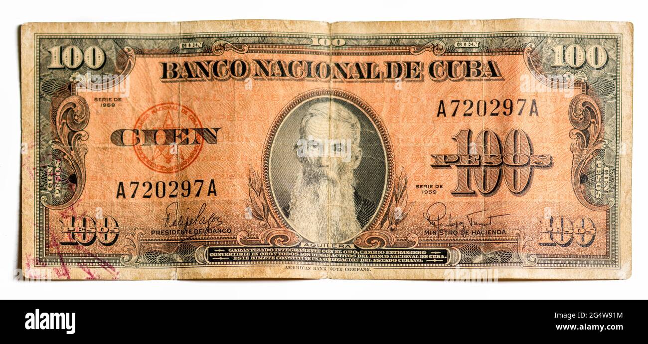 Denaro cubano antico con Vicente Aguilara Foto Stock