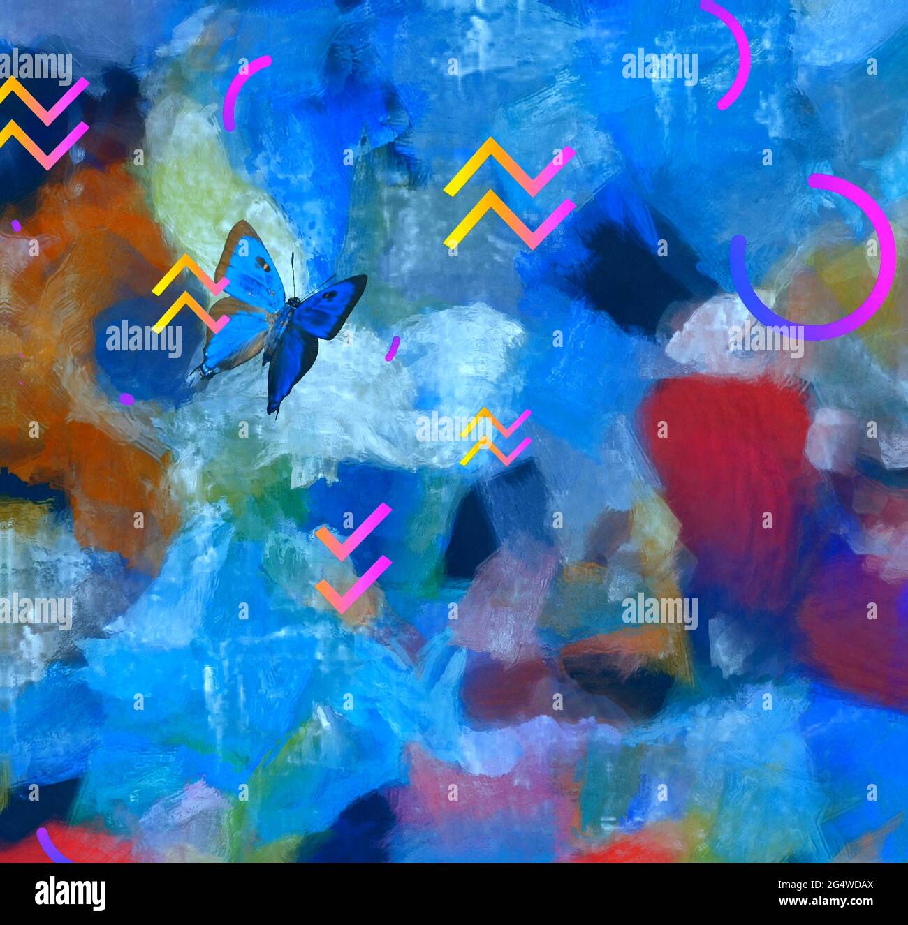 Farfalla su pittura astratta mutata. Rendering 3D Foto Stock