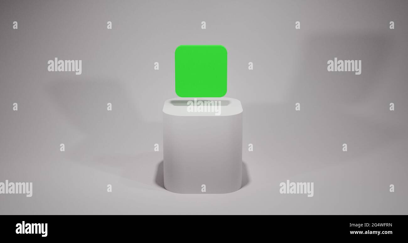 Icona verde sul piedistallo su sfondo bianco rendering 3d Foto Stock
