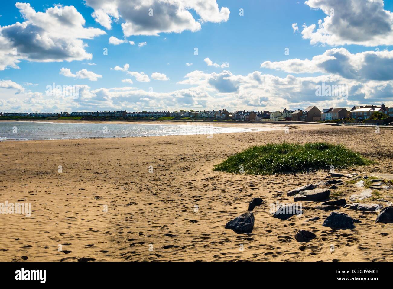 La spiaggia e la baia a Newbiggin-by-the-Sea, Northumberland Foto Stock