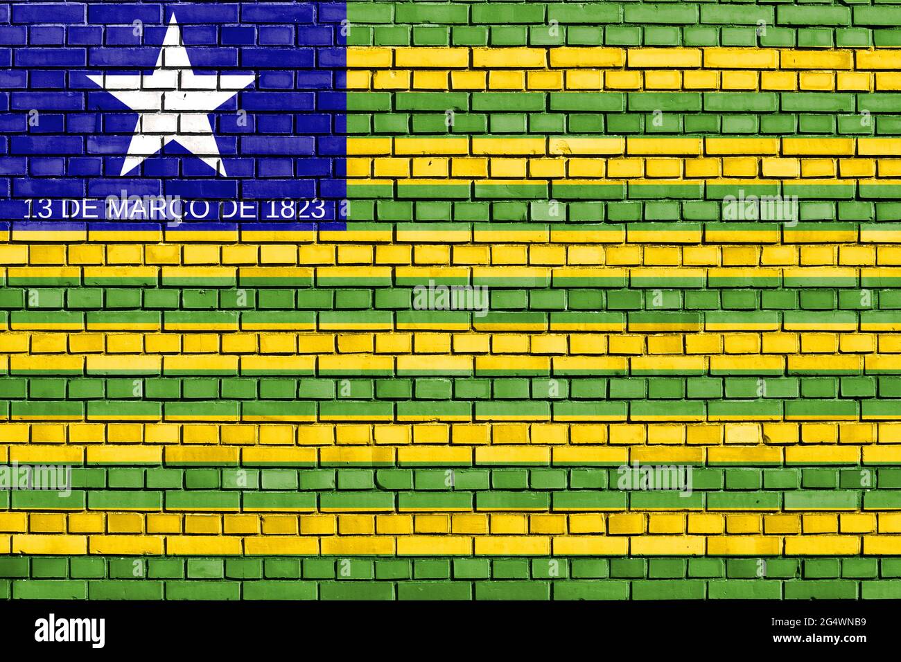 Bandiera di Stato di Piaui, Brasile dipinto su muro di mattoni Foto Stock