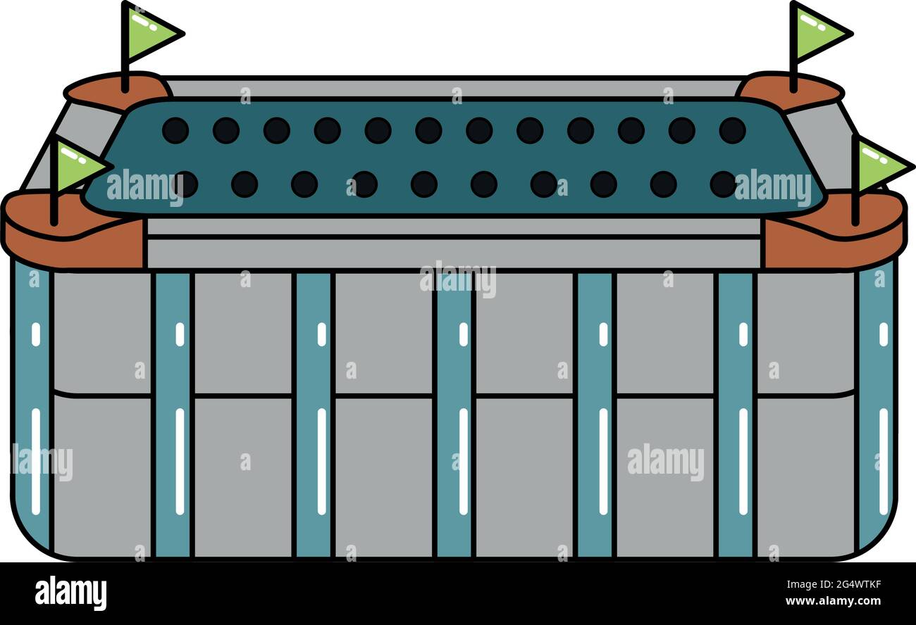 Edificio moderno con l'icona di uno stadio 3D isolato Illustrazione Vettoriale