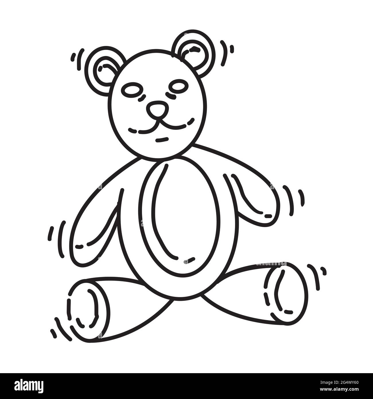 Parco giochi bambini bambola orso, gioco, bambini, asilo. Mano disegnata set di icone, nero profilo, icona doodle, vettore icona disegno. Illustrazione Vettoriale