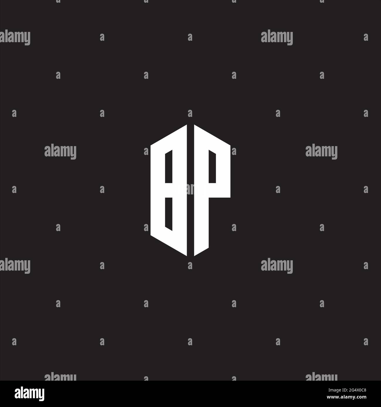 Monogramma BP Logo con modello a forma esagonale isolato su sfondo nero Illustrazione Vettoriale