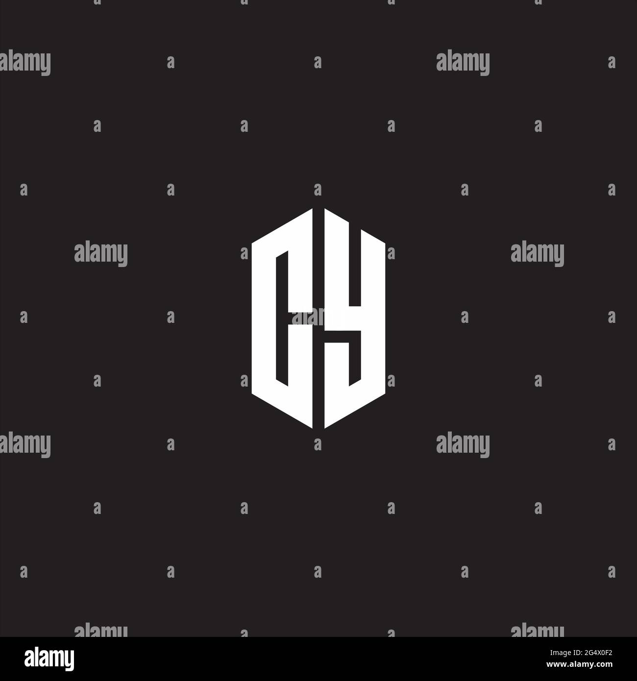 Monogramma con logo CY con modello a forma esagonale isolato su sfondo nero Illustrazione Vettoriale