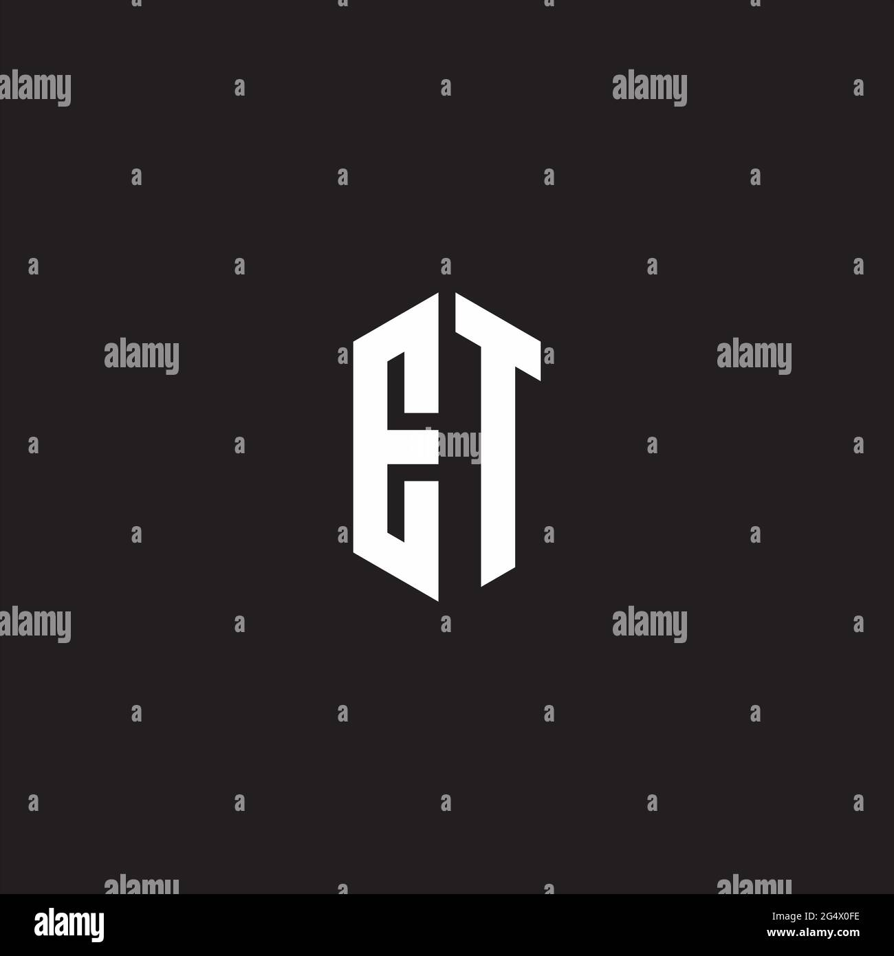 MONOGRAMMA ET Logo con modello a forma esagonale isolato su sfondo nero Illustrazione Vettoriale