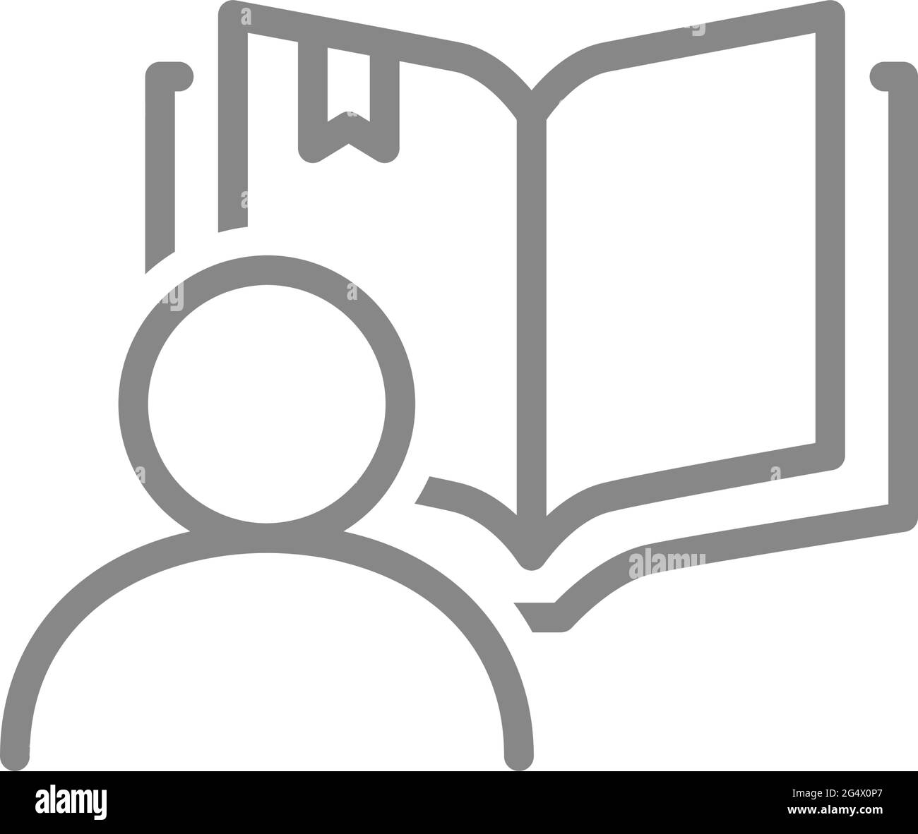 Aprire il libro con l'icona della linea umana. Recensione del lettore, simbolo dell'università Illustrazione Vettoriale
