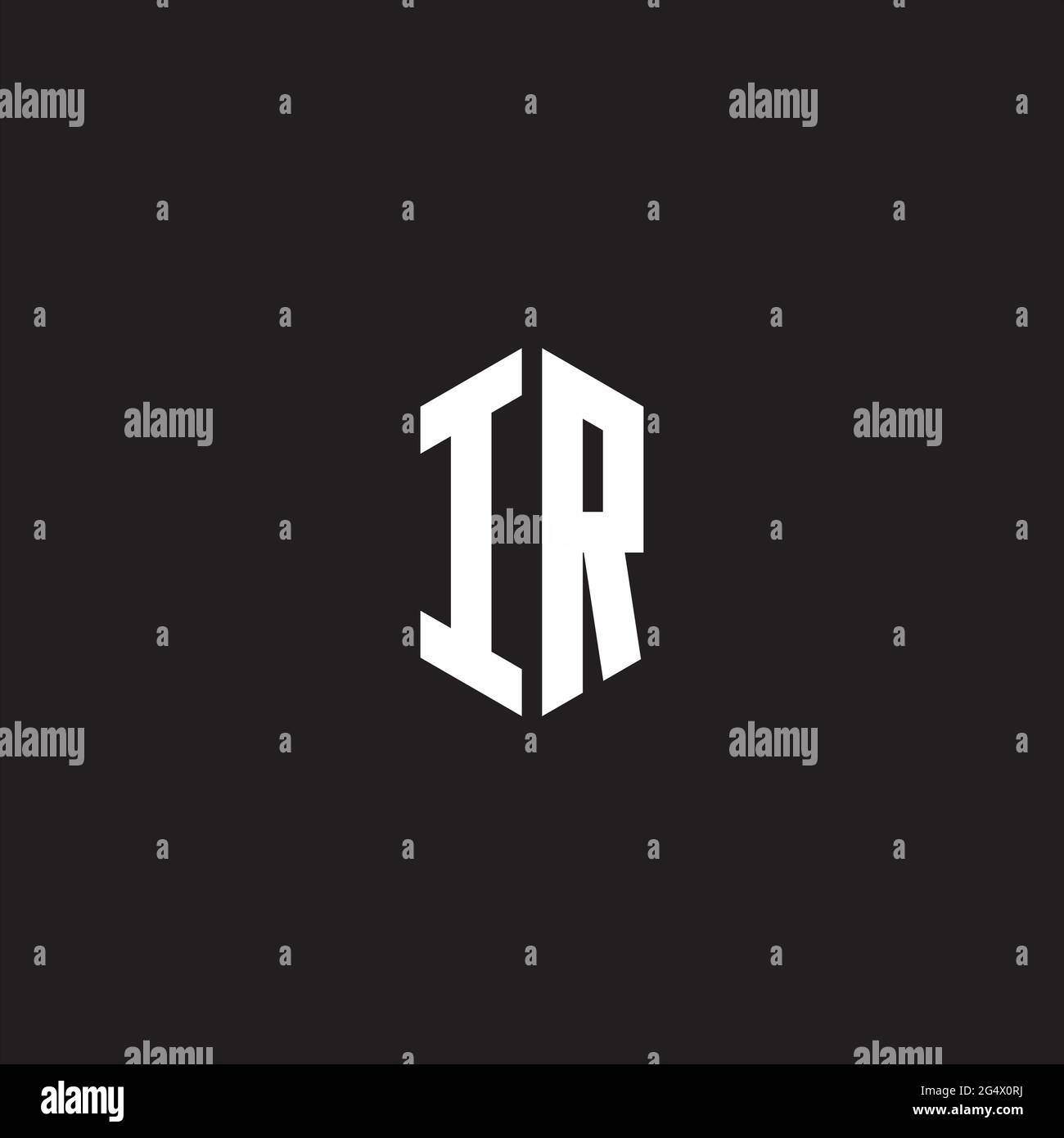 Monogramma con logo IR con modello a forma esagonale isolato su sfondo nero Illustrazione Vettoriale