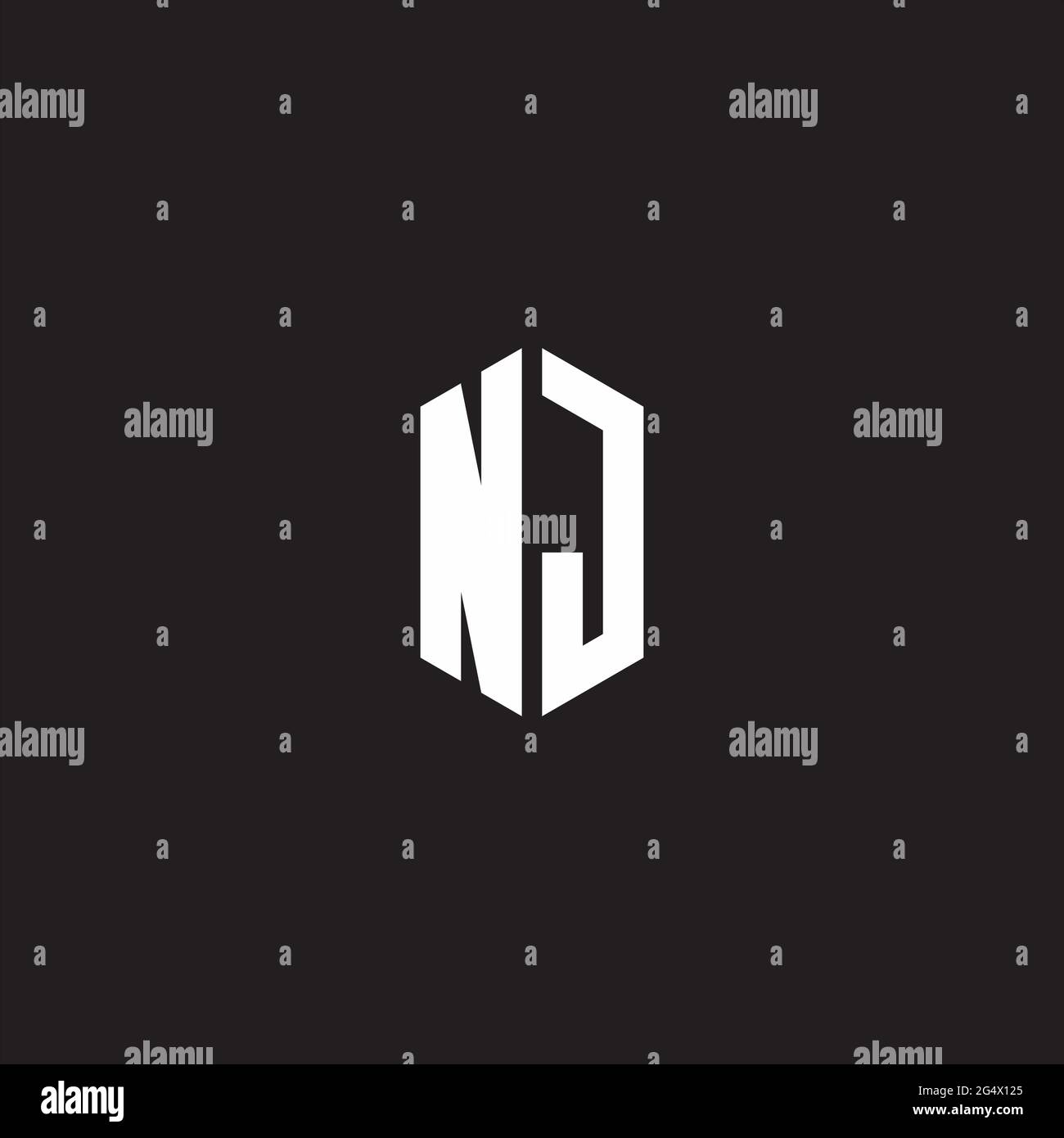 Monogramma con logo NJ con modello a forma esagonale isolato su sfondo nero Illustrazione Vettoriale