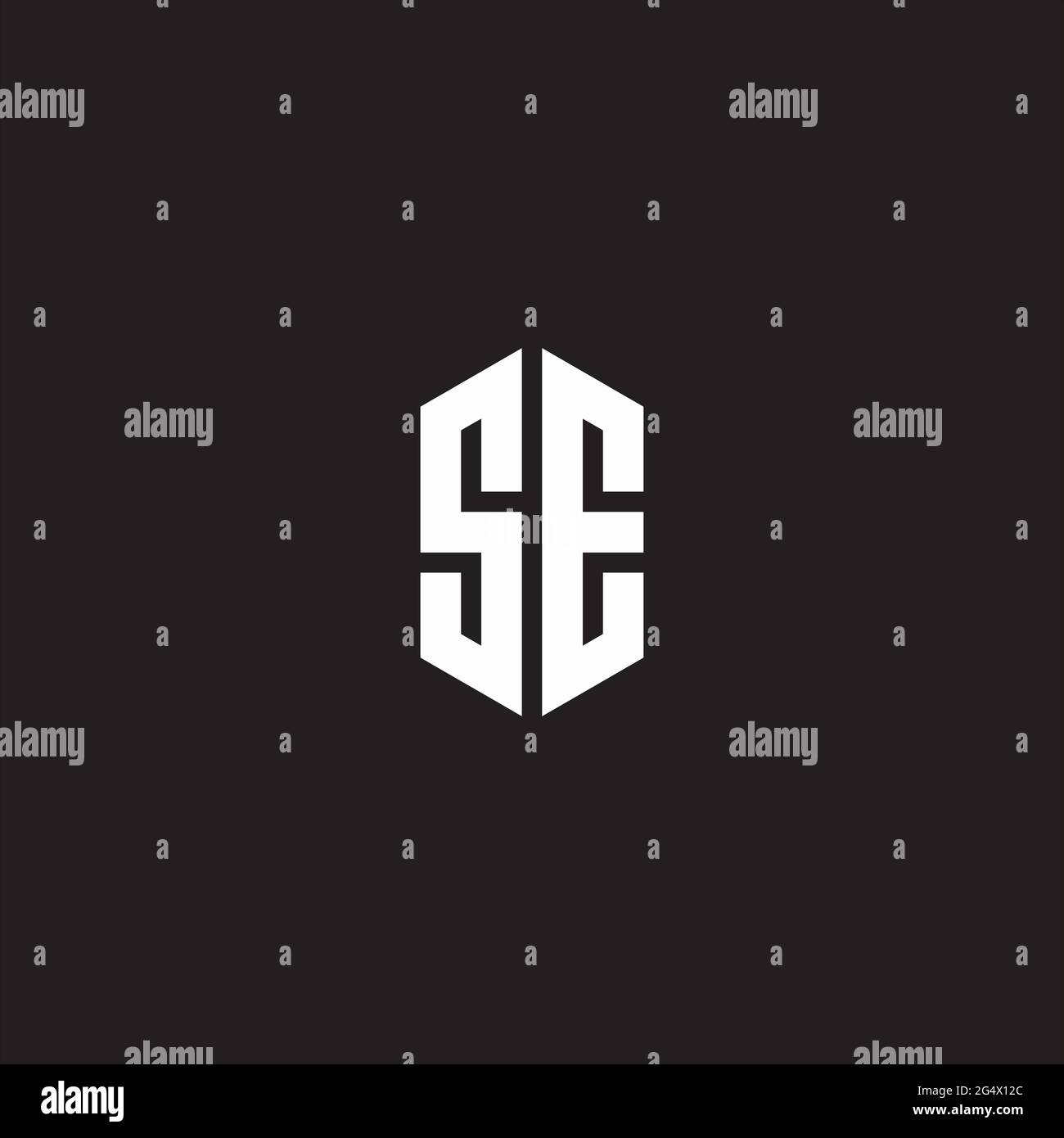 Monogramma se Logo con modello a forma esagonale isolato su sfondo nero Illustrazione Vettoriale
