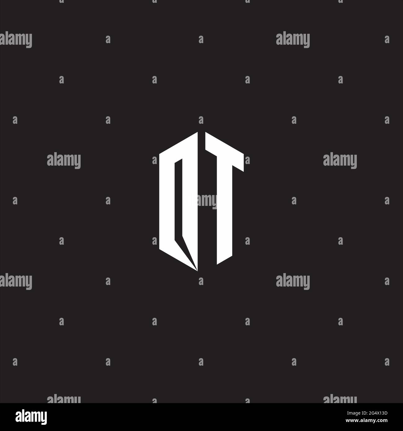 Monogramma con logo OT con modello a forma esagonale isolato su sfondo nero Illustrazione Vettoriale