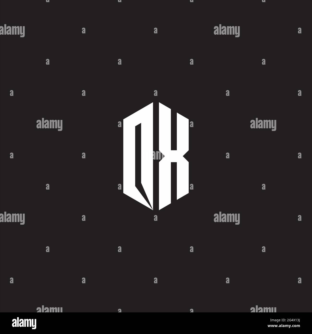 Monogramma CON logo OX con modello a forma esagonale isolato su sfondo nero Illustrazione Vettoriale