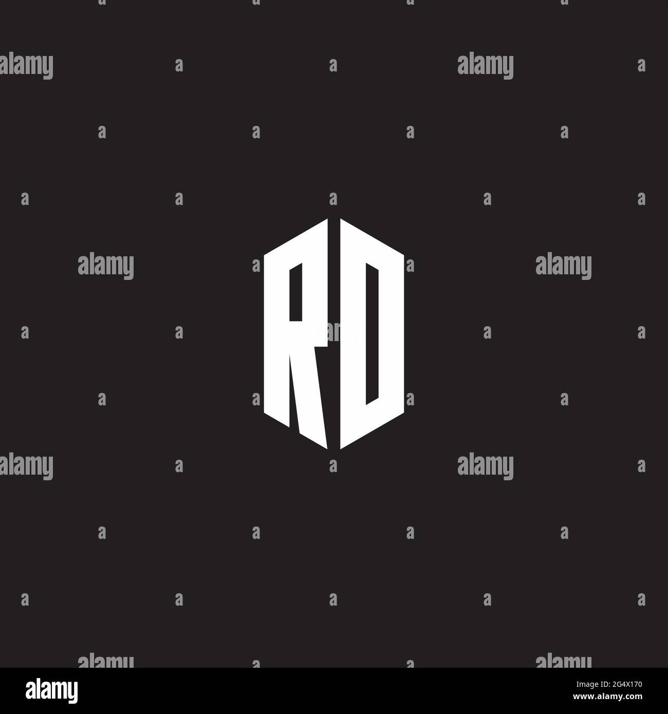Monogramma RO Logo con modello a forma esagonale isolato su sfondo nero Illustrazione Vettoriale
