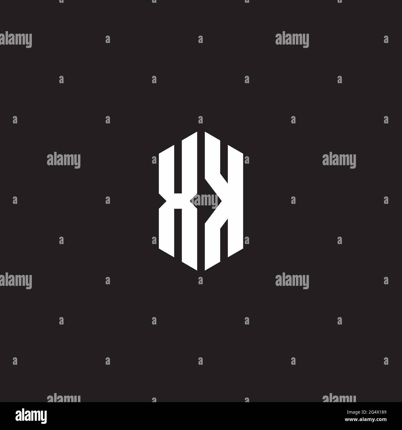 Monogramma con logo XK con modello a forma esagonale isolato su sfondo nero Illustrazione Vettoriale