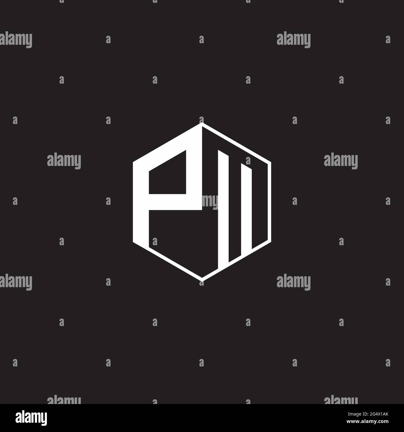 PM Logo monogramma esagonale con sfondo nero negativo stile spazio Illustrazione Vettoriale