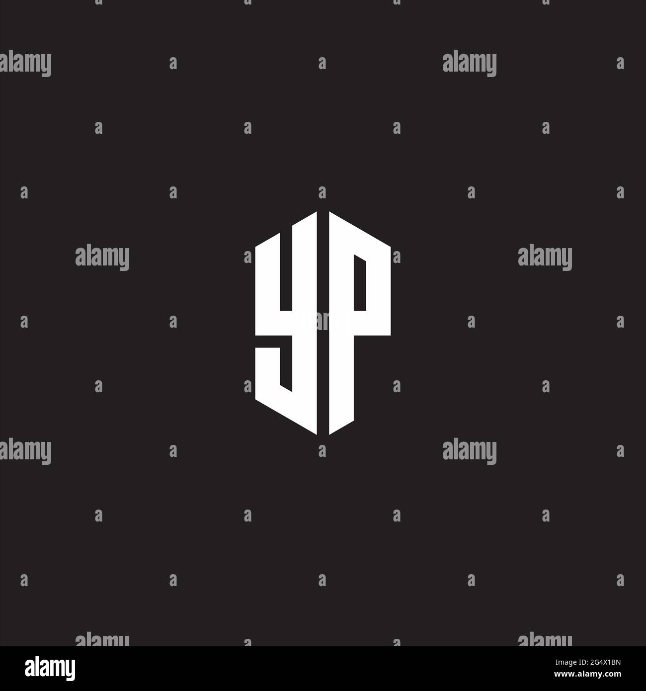 MONOGRAMMA YP Logo con modello a forma esagonale isolato su sfondo nero Illustrazione Vettoriale