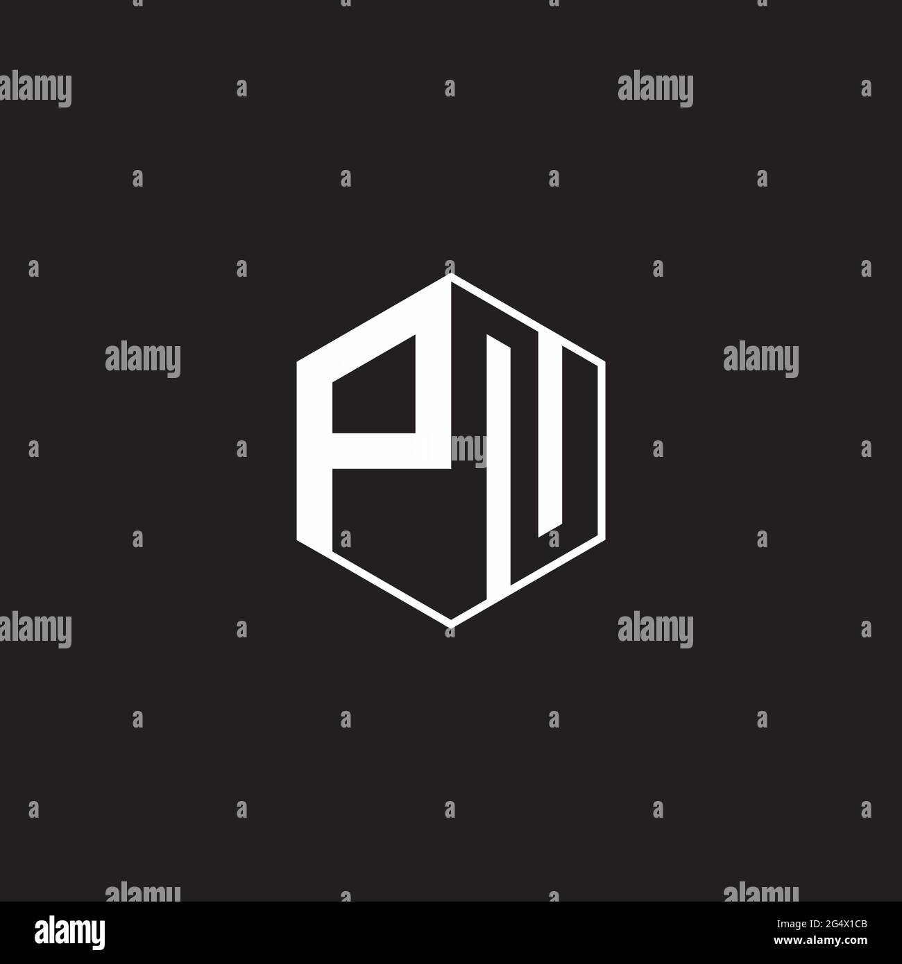 PN Logo monogramma esagonale con sfondo nero negativo stile spazio Illustrazione Vettoriale