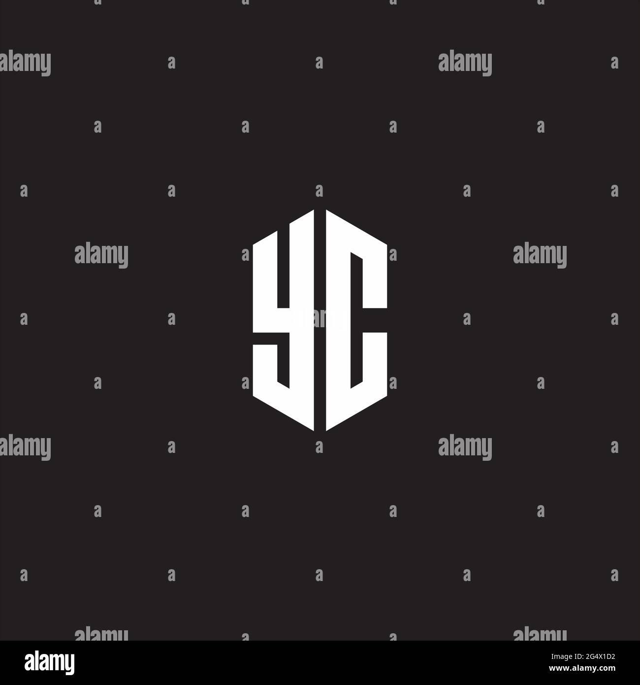 Logo YC monogramma con modello a forma esagonale isolato su sfondo nero Illustrazione Vettoriale