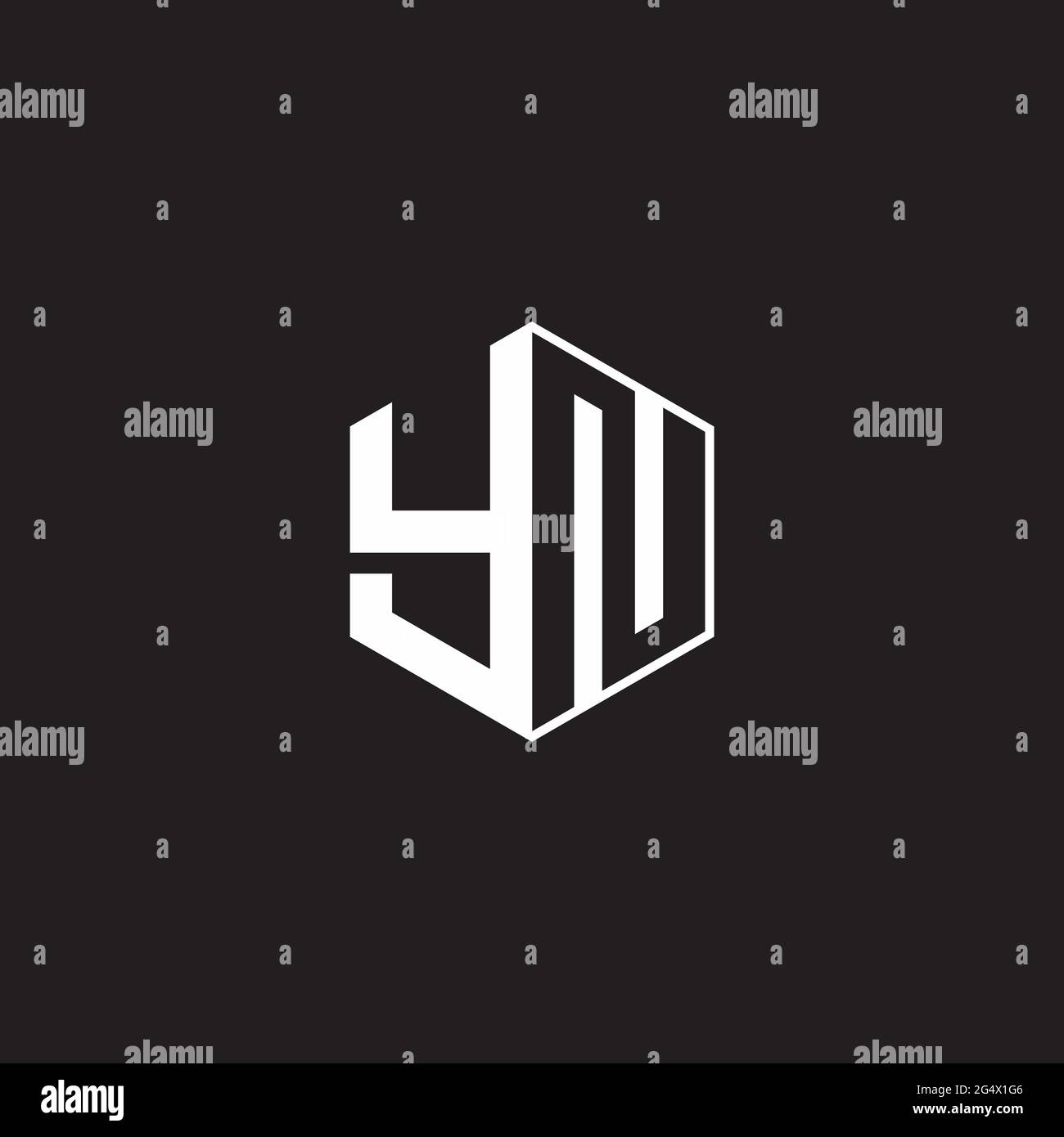 YN Y N NY Logo esagonale monogramma con sfondo nero stile spazio negativo Illustrazione Vettoriale