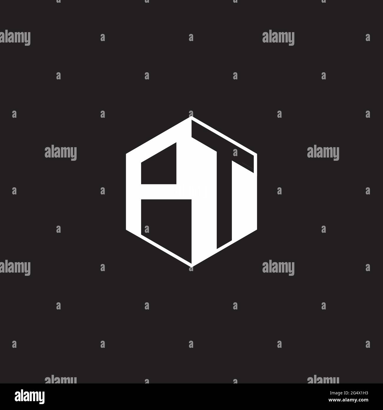 PT Logo monogramma esagonale con sfondo nero negativo stile spazio Illustrazione Vettoriale