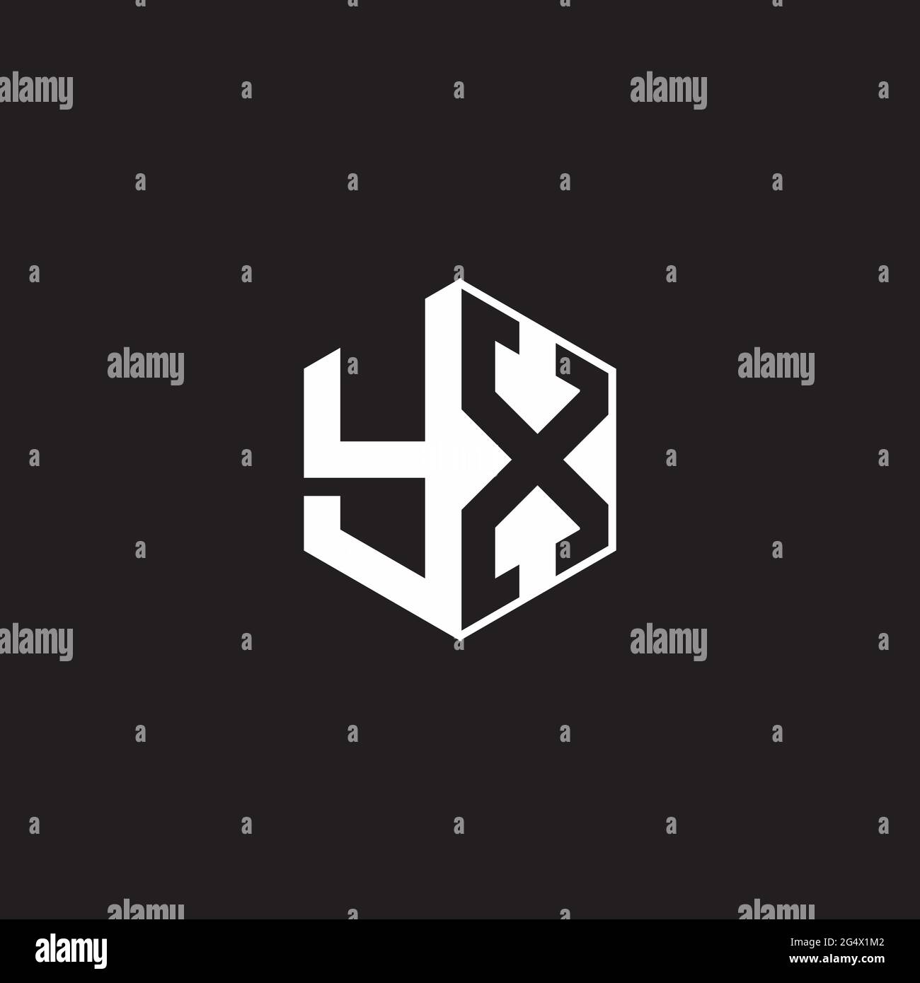 YX Y X XY Logo monogramma esagonale con sfondo nero stile spazio negativo Illustrazione Vettoriale