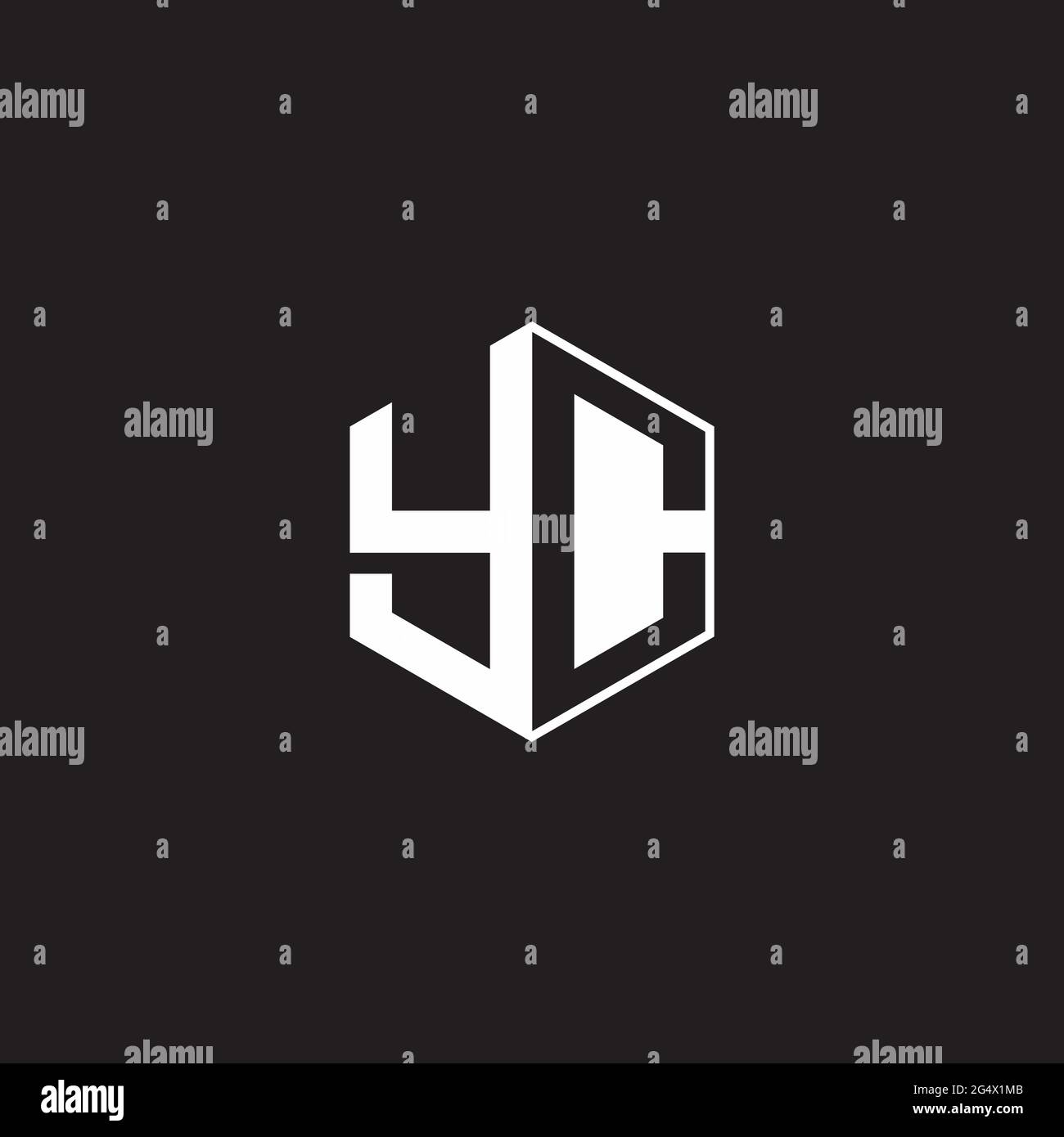 YC Y C CY Logo esagonale monogramma con sfondo nero stile spazio negativo Illustrazione Vettoriale