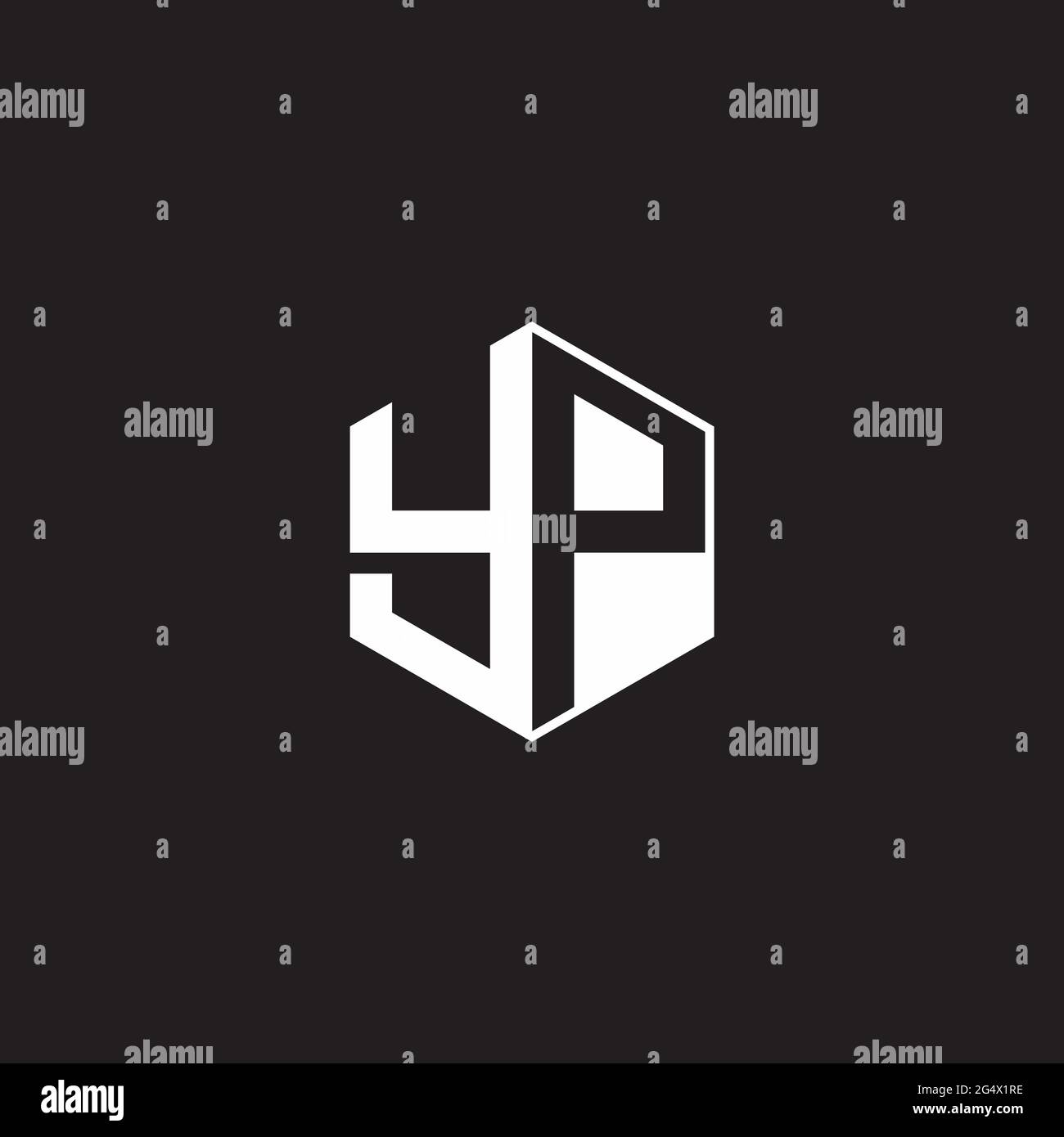 YP Y P PY Logo monogramma esagonale con sfondo nero stile spazio negativo Illustrazione Vettoriale