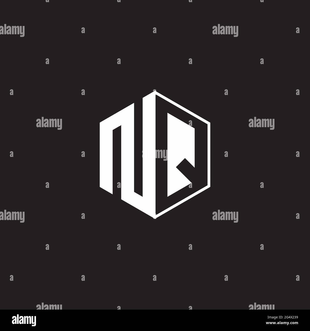 NQ N Q QN Logo esagonale monogramma con sfondo nero stile spazio negativo Illustrazione Vettoriale