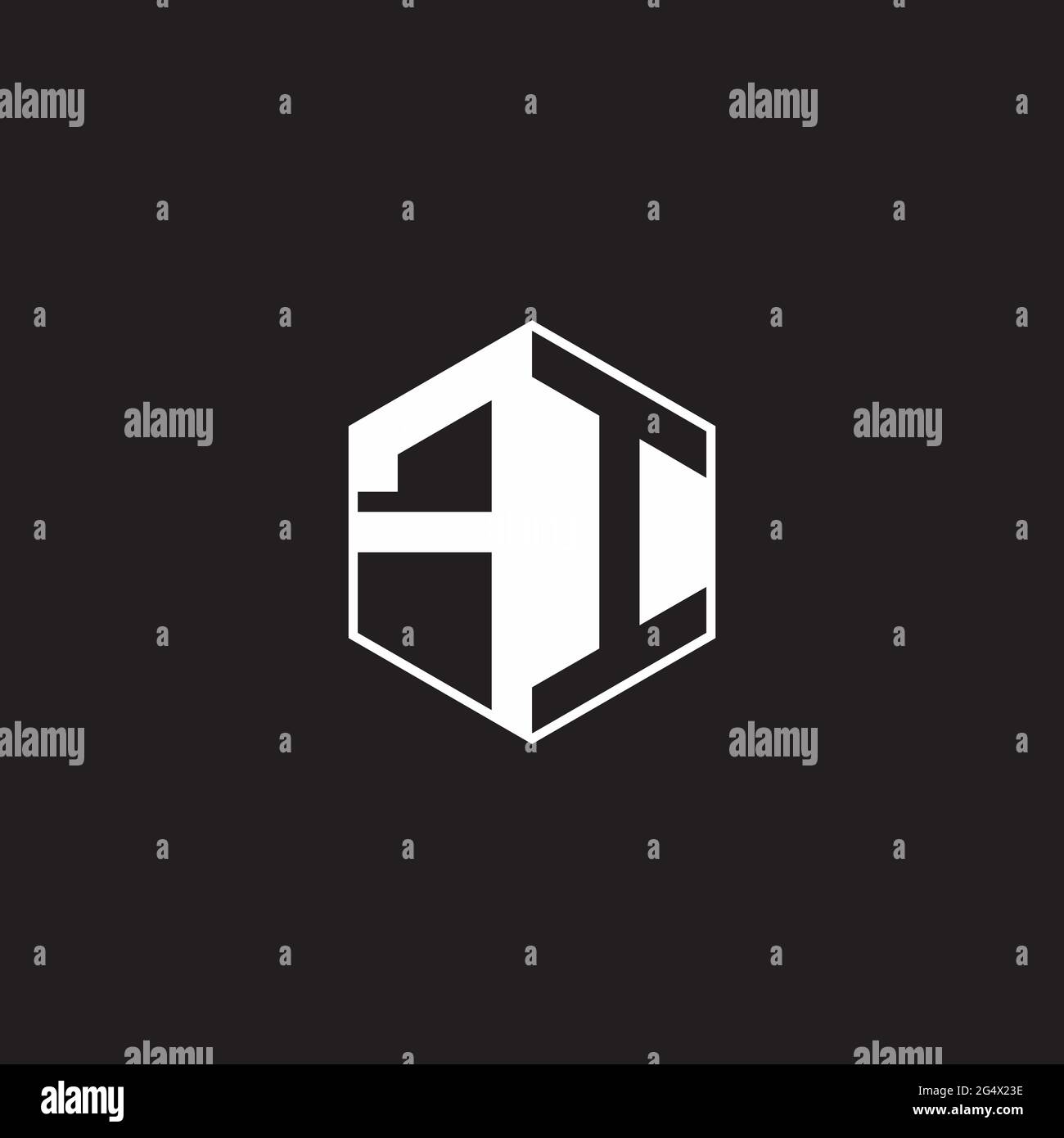FI F i IF Logo monogramma esagonale con sfondo nero stile spazio negativo Illustrazione Vettoriale