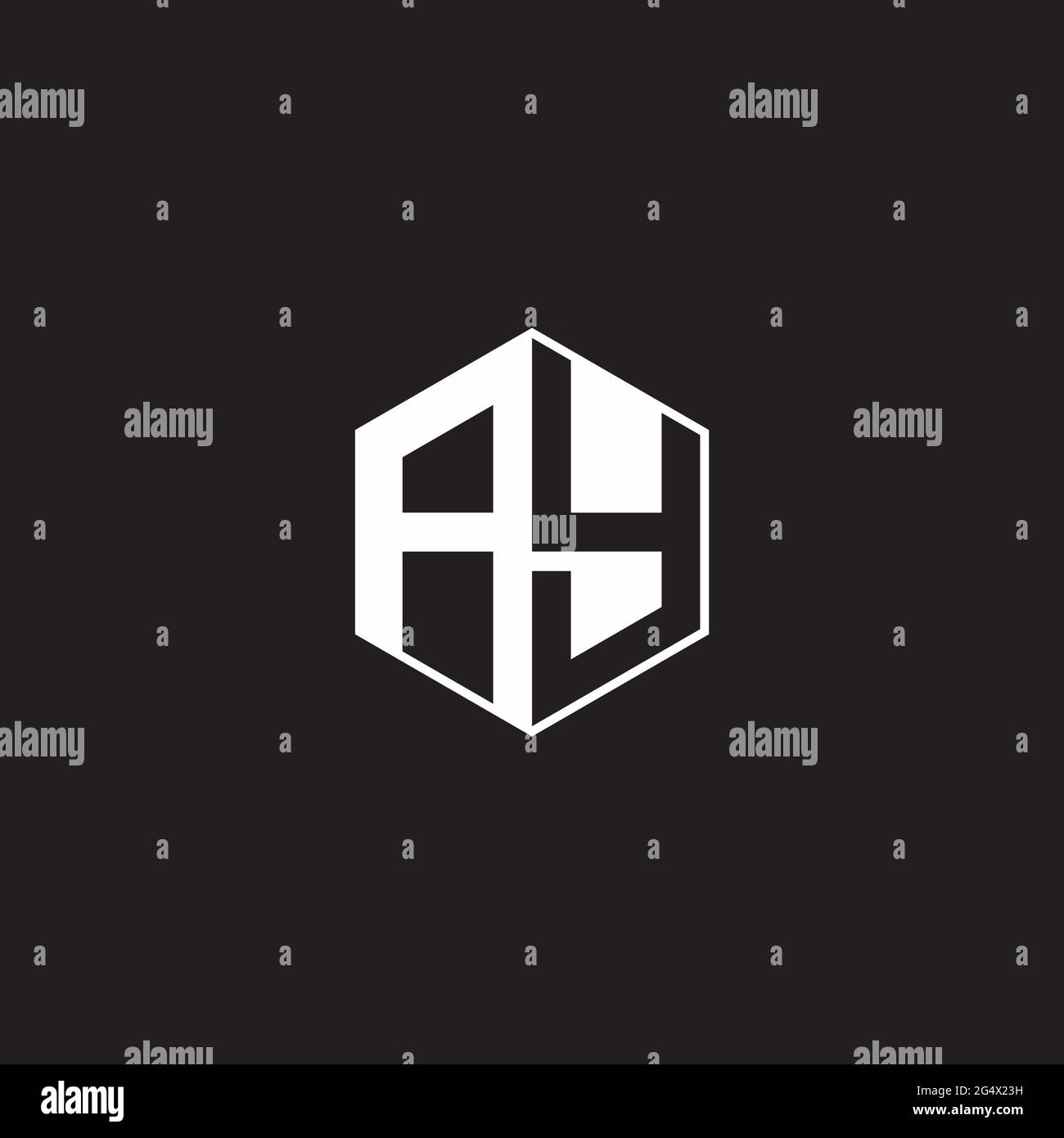 AY A Y YA Logo monogramma esagonale con sfondo nero negativo stile spazio Illustrazione Vettoriale