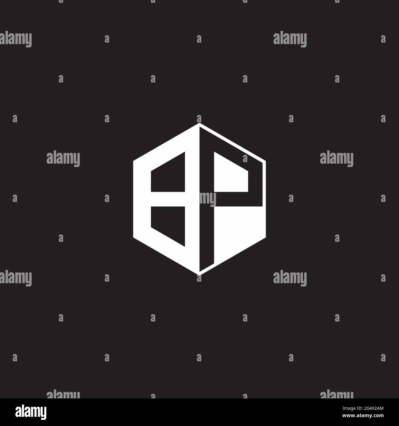 BP B P PB Logo monogramma esagonale con sfondo nero stile spazio negativo Illustrazione Vettoriale