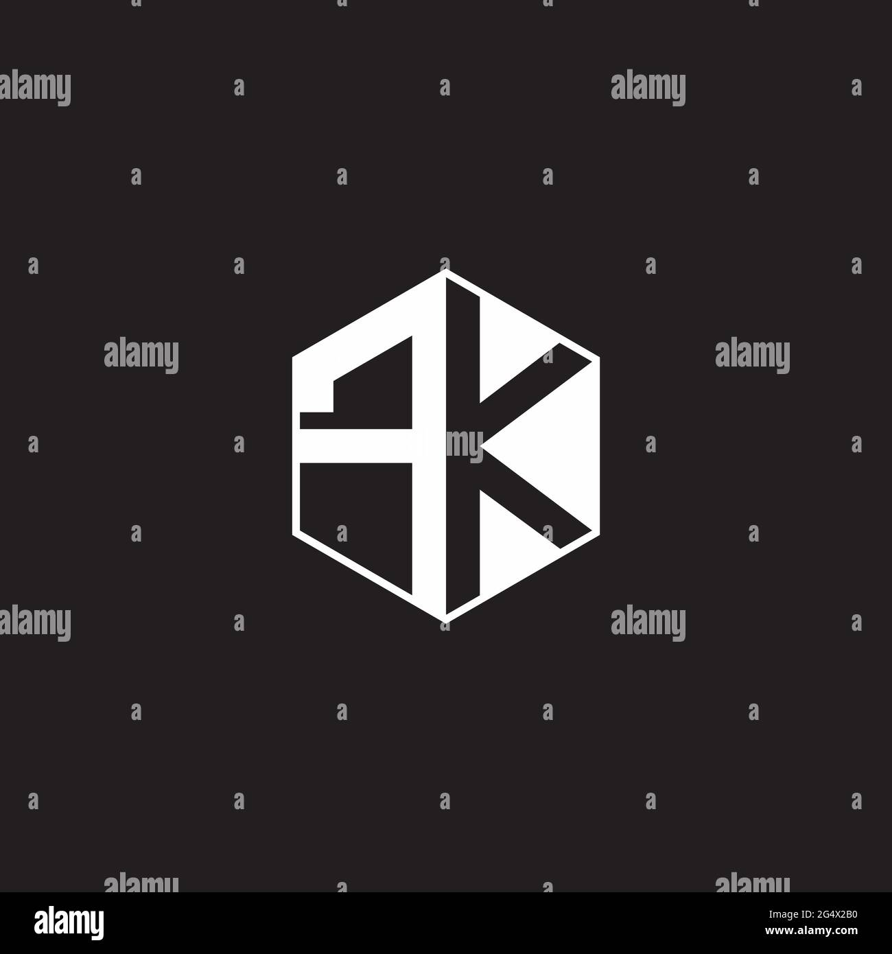 FK F K KF esagonale monogramma con logo e sfondo nero stile spazio negativo Illustrazione Vettoriale