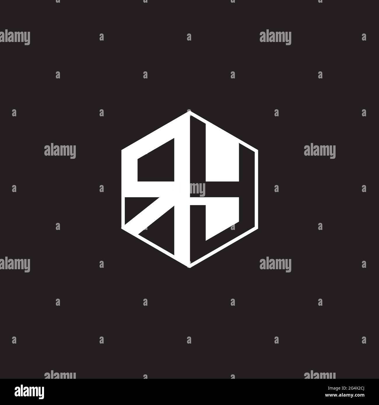 RY R Y YR Logo esagonale monogramma con sfondo nero stile spazio negativo Illustrazione Vettoriale