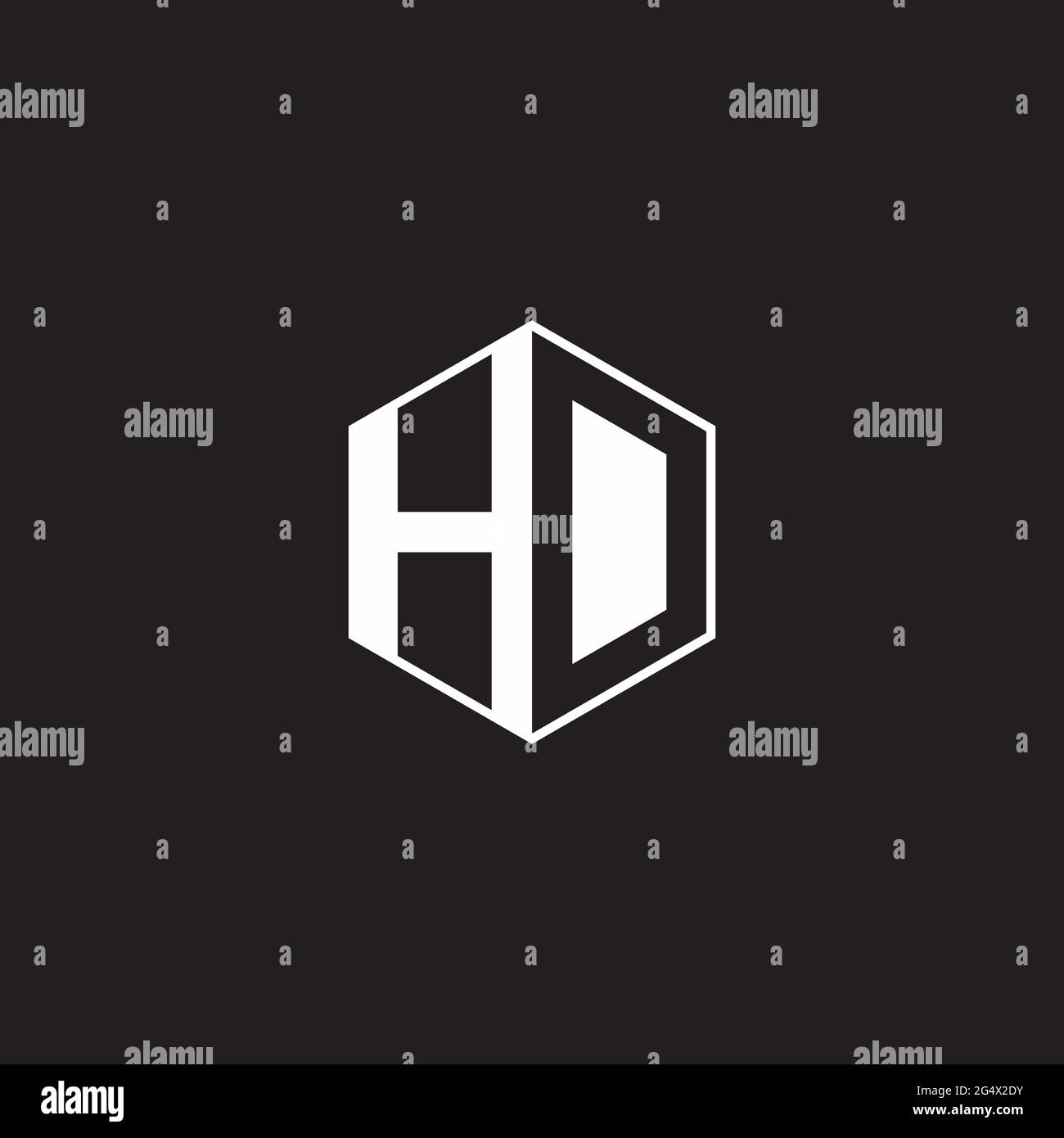 HD H D DH Logo esagonale monogramma con sfondo nero stile spazio negativo Illustrazione Vettoriale