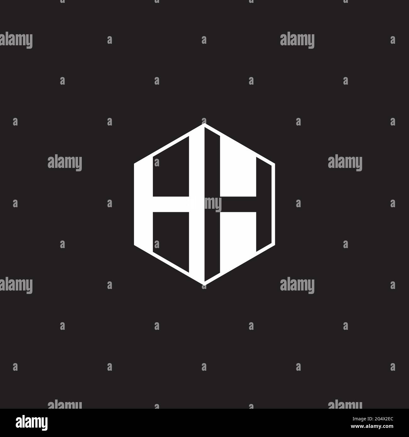 HH H Logo monogramma esagonale con sfondo nero negativo stile spazio Illustrazione Vettoriale