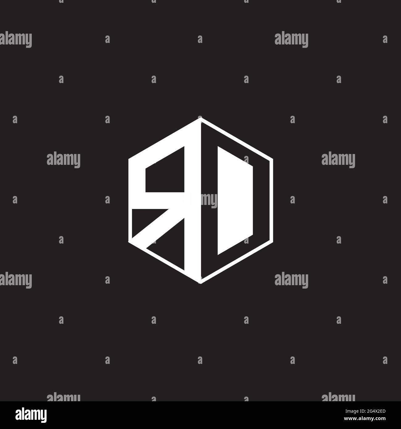 RD R D DR Logo monogramma esagonale con sfondo nero negativo stile spazio Illustrazione Vettoriale