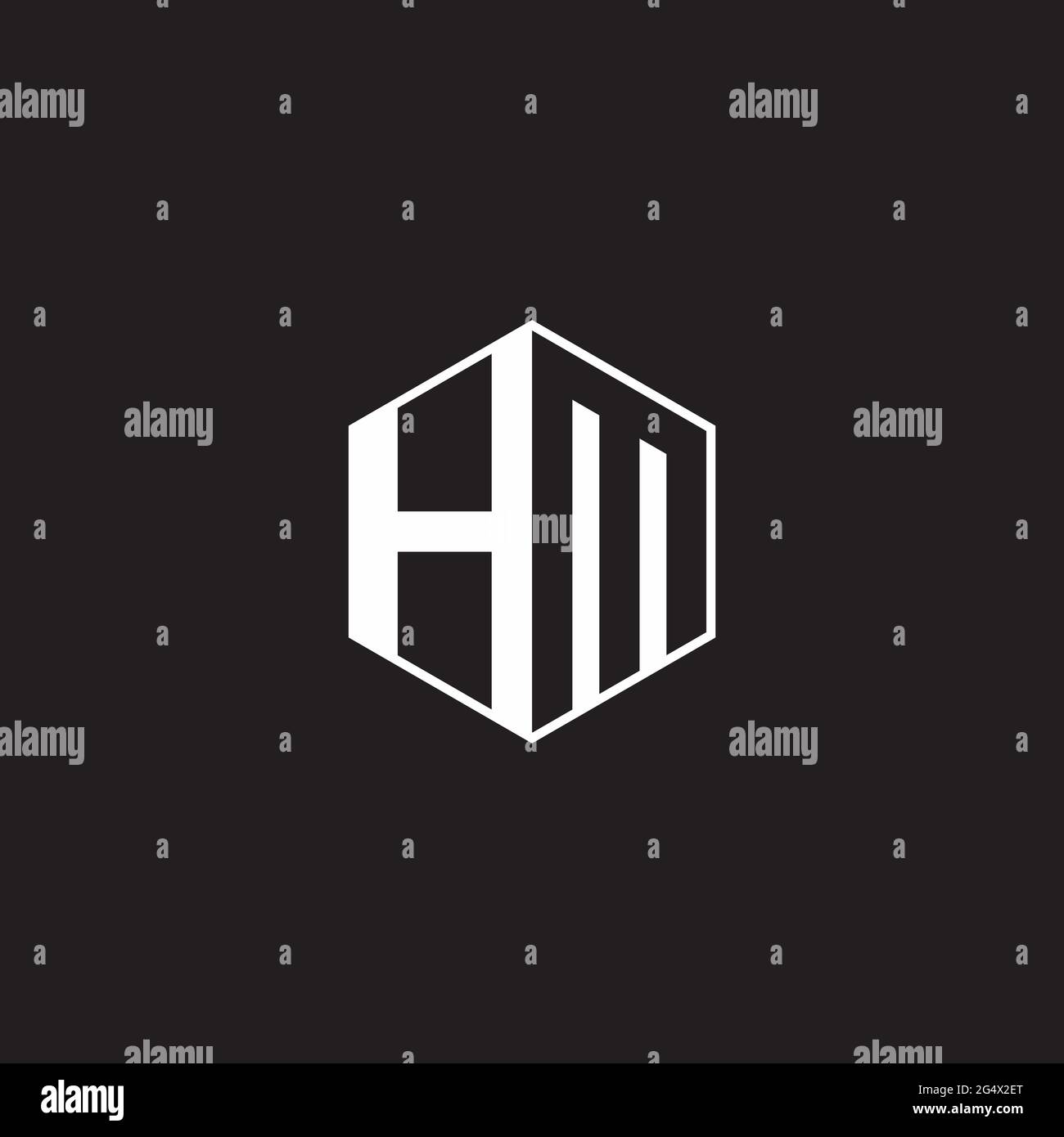 HM H M MH Logo monogramma esagonale con sfondo nero negativo stile spazio Illustrazione Vettoriale