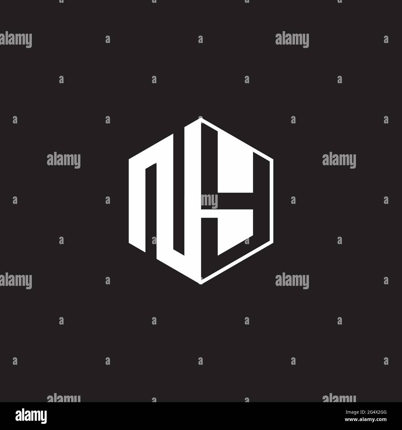 NY N Y YN Logo monogramma esagonale con sfondo nero stile spazio negativo Illustrazione Vettoriale