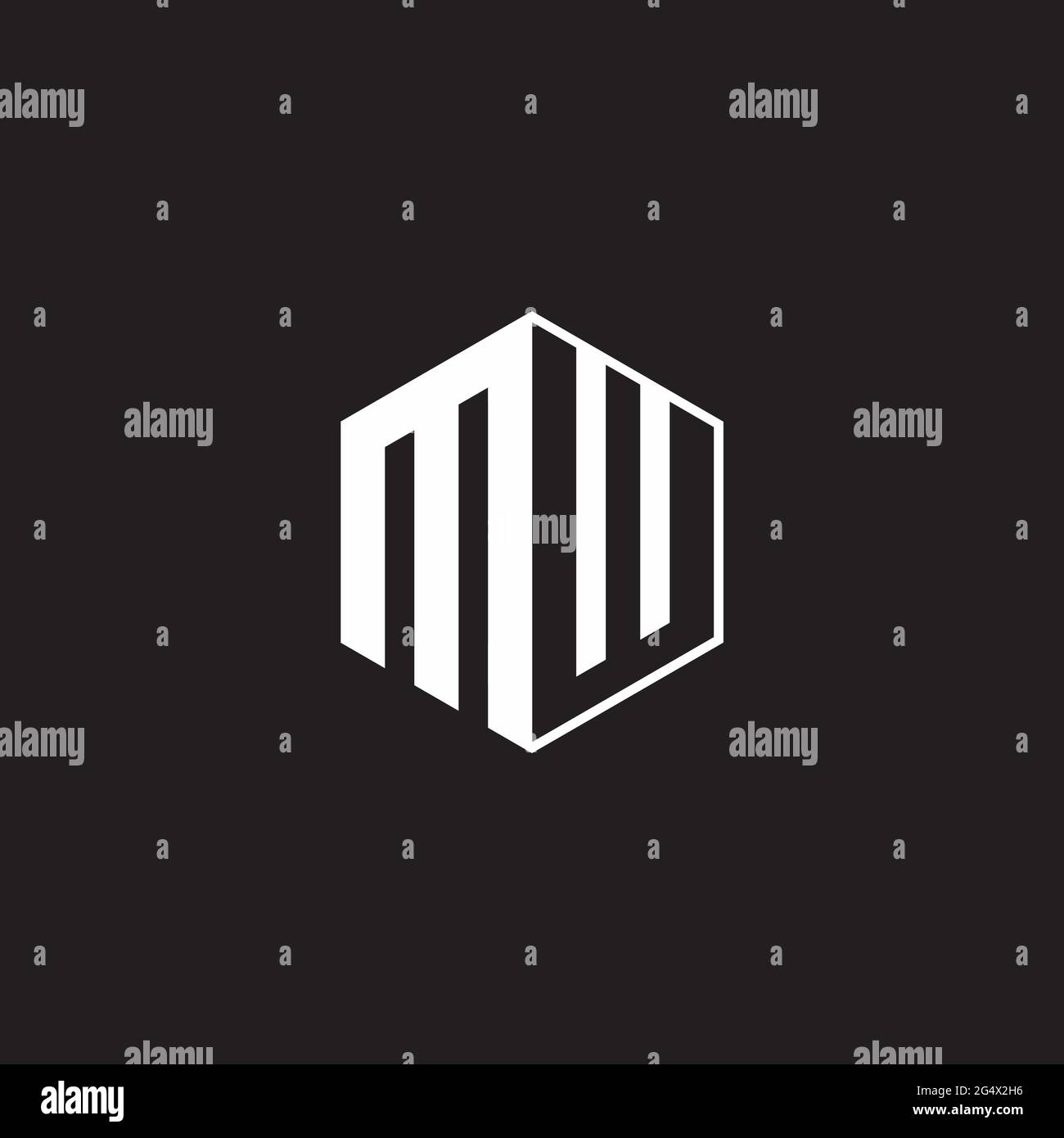 MW M W WM Logo monogramma esagonale con sfondo nero negativo stile spazio Illustrazione Vettoriale