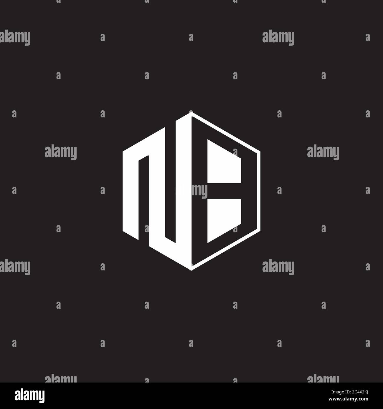 NB N B BN Logo monogramma esagonale con sfondo nero stile spazio negativo Illustrazione Vettoriale
