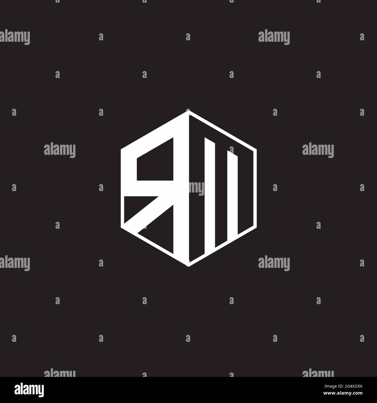 RM R M MR Logo monogramma esagonale con sfondo nero stile spazio negativo Illustrazione Vettoriale